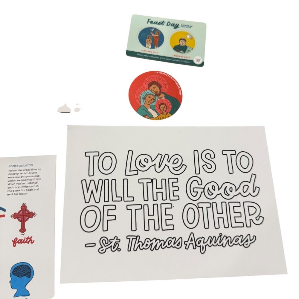 Catholic Family Crate January Baptism Subscription Box Thomas Aquinas Stickers - Picture 7 of 9